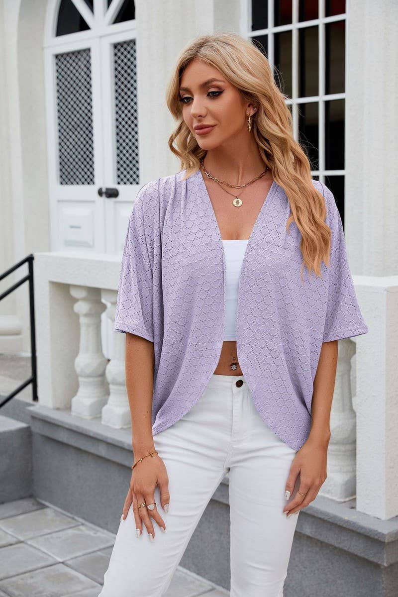 CWOCAS0023_Open Front Short Sleeve Knit Top