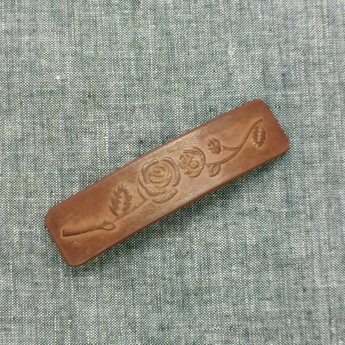 Rose Totem Carved Painted Faux Leather Hair Clip