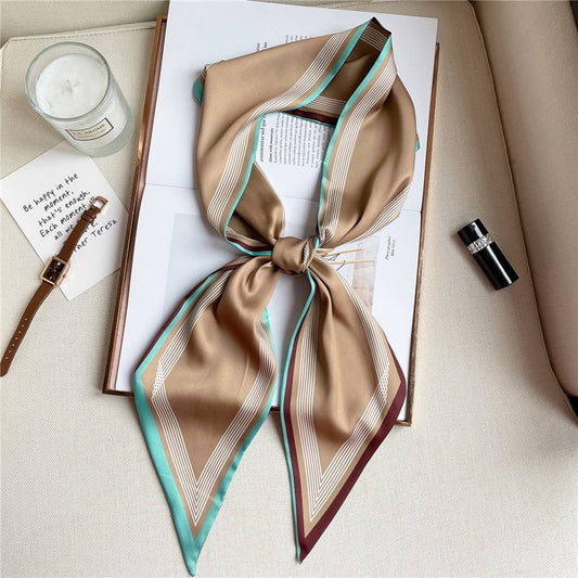 THIN SIMPLE GEOMETRIC LONG SILK HEAD SCARF