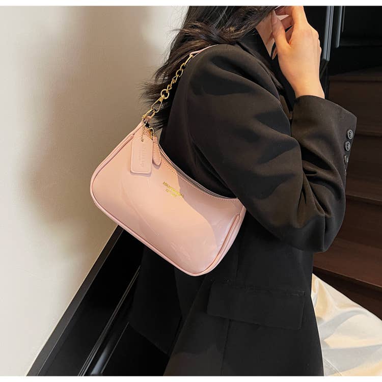 Simple PU leather glossy crossbody bag