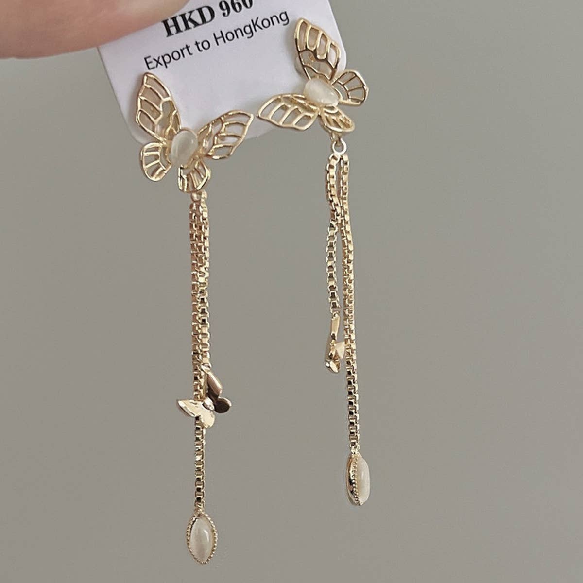 HOLLOW CAT'S EYE BUTTERFLY PENDANT STUD EARRINGS