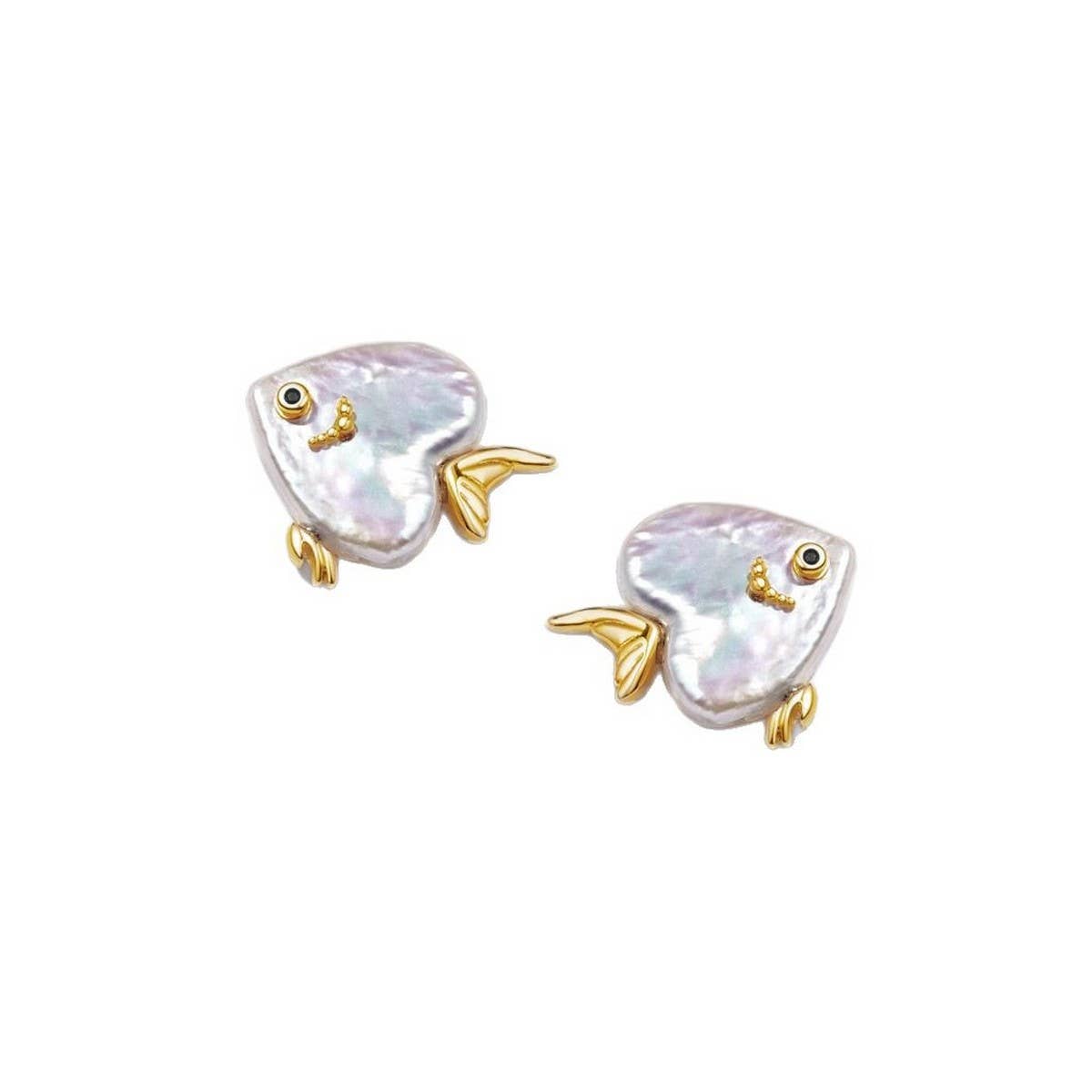 Design Natural Pearl Heart Fish Earrings