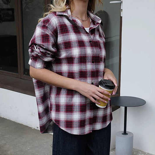 FASHION PERSONALITY PLAID BAGGY LAPEL SHIRT