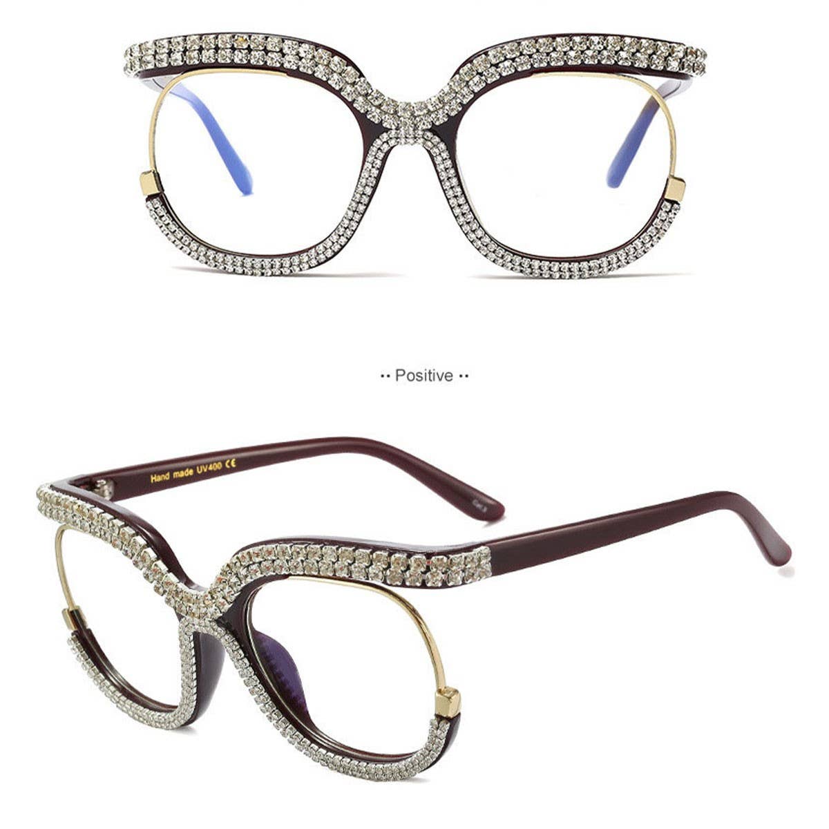 HALF FRAME RHINESTONE PLAIN MIRROR DIAMOND GLASSES