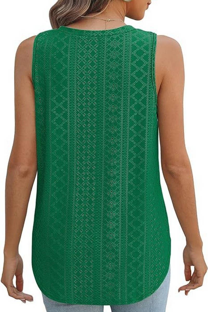 V NECK SLEEVELESS SLIT SOLID COLOR CASUAL SHIRT_CWTSTSL0069