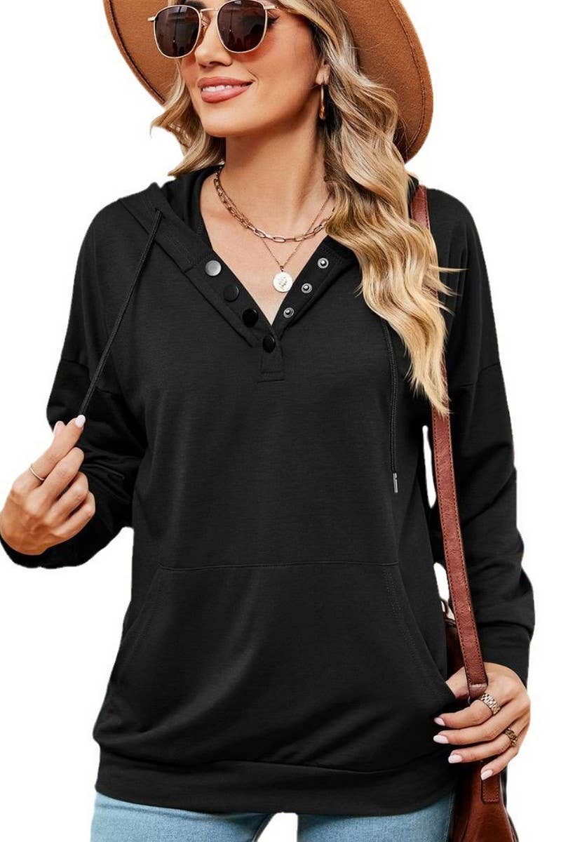 CWOHOL0930_SOLID COLOR BUTTON DRAWSTRING POCKET HOODIE