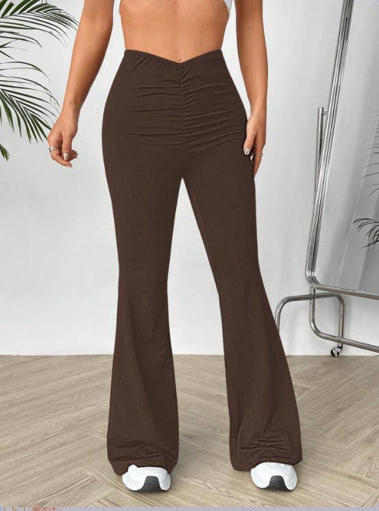 V-shaped waist slimming slightly flared trousers