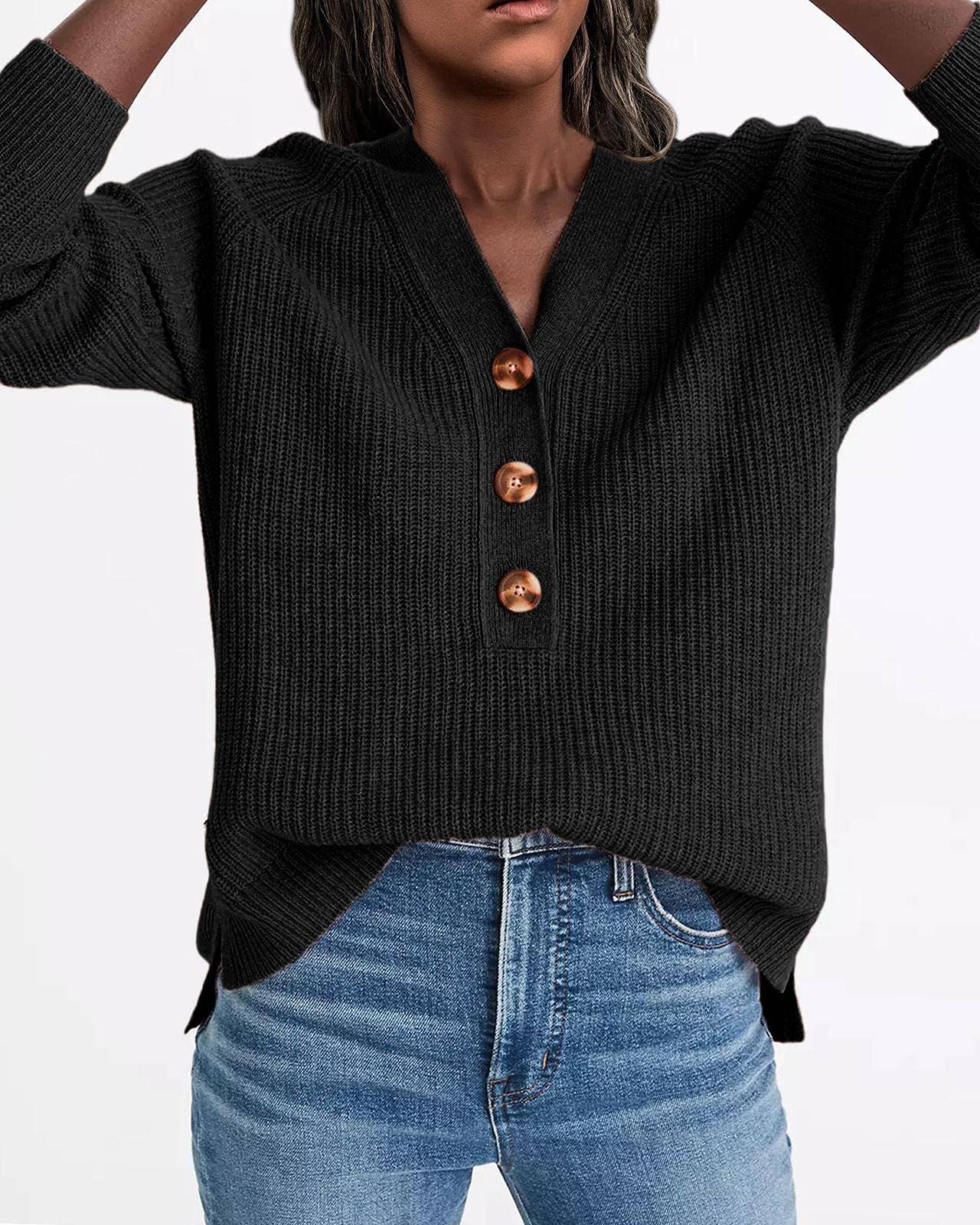 KNIT PULLOVER V-NECK SINGLE BREASTED SWEATER