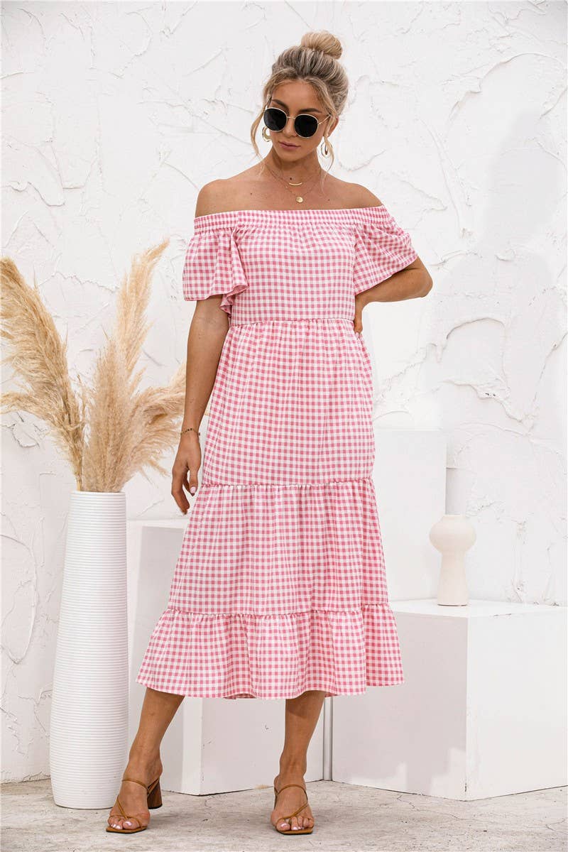CWDMD4606_SUMMER SEXY ONE SHOULDER PLAID DRESS