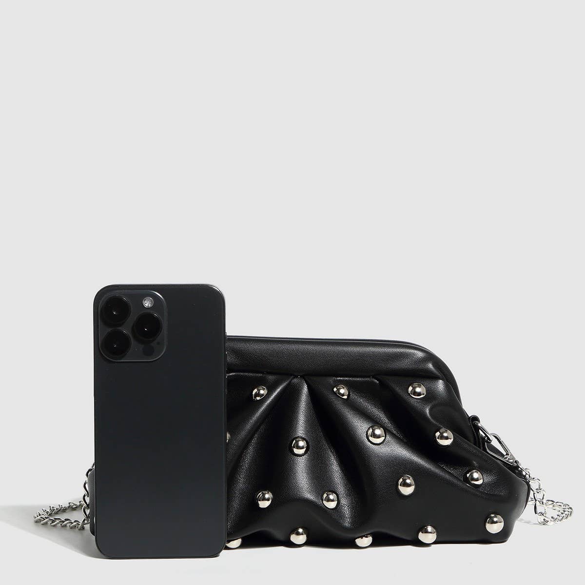 Studded Dumpling Clutch & Chain Shoulder Bag_CWAB5711