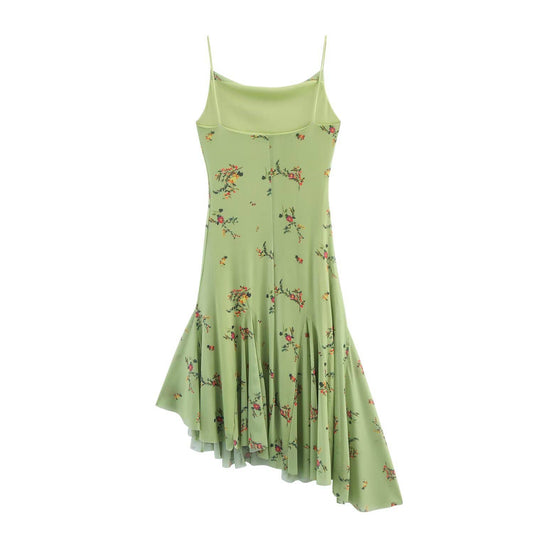 Fitted irregularly printed silk mesh MIDI dress