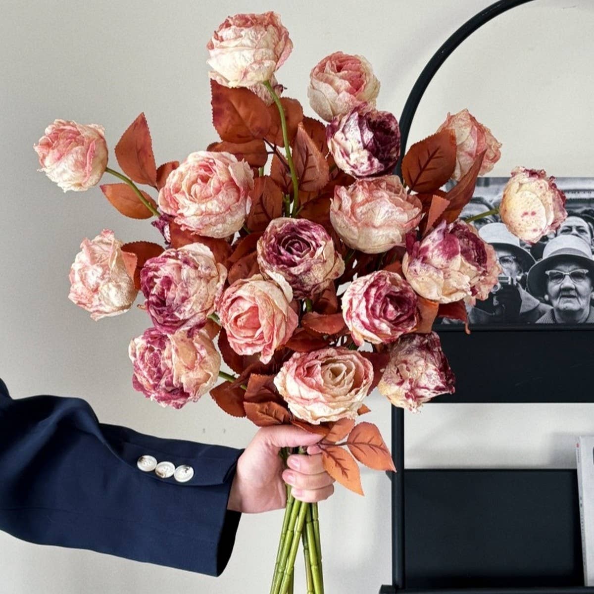 Vintage Ink-Styled Rose Bouquet with Dry Leaves