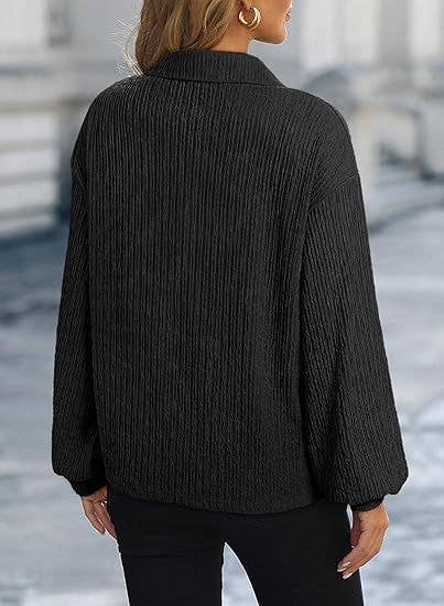 SOLID COLOR LAPEL LOOSE LONG-SLEEVED POLO SHIRT