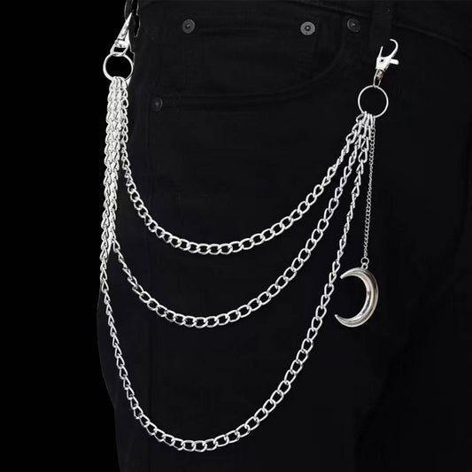 VINTAGE MOON PENDANT MULTI LAYER PANT CHAIN