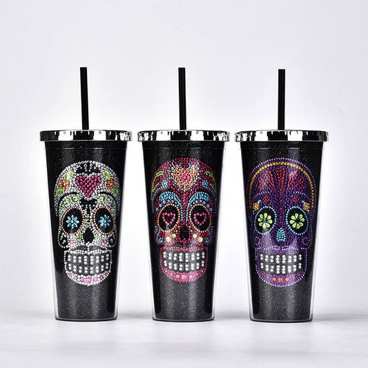 DOUBLE-LAYER STRAW SKULL WATER CUP