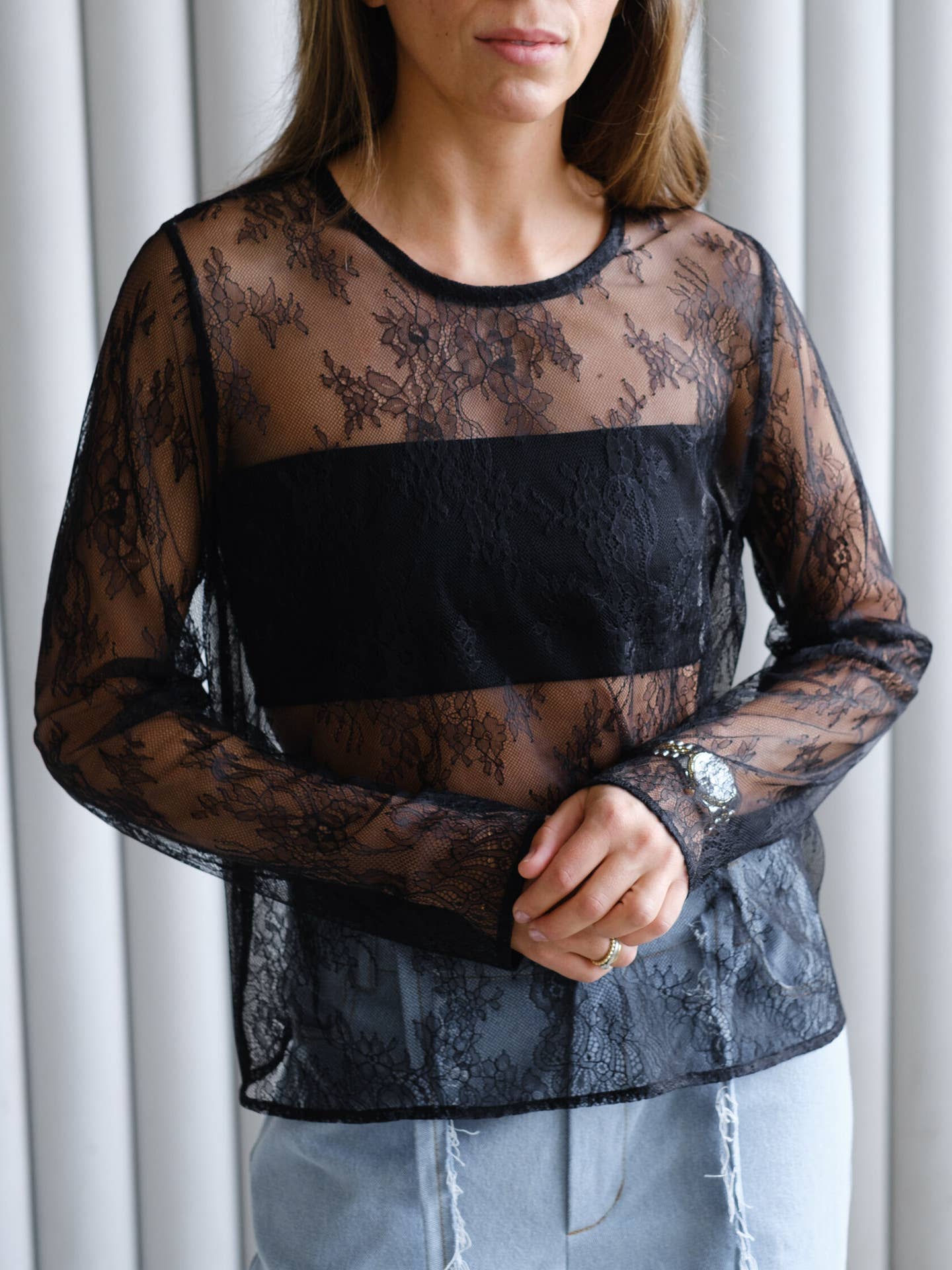 Sheer lace loose fit sexy T-shirt