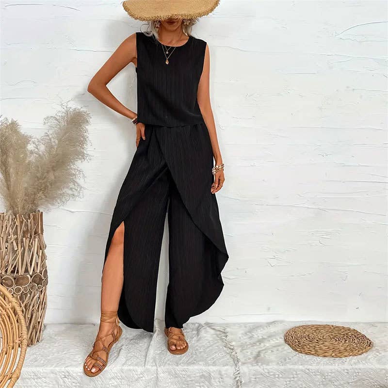 Wide-leg pants sleeveless T-shirt two-piece set