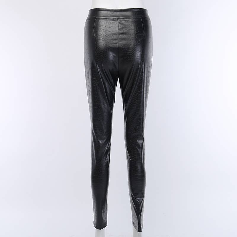Tapered zipper casual pencil PU leather pants