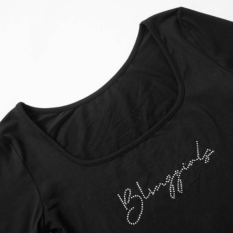 SQUARE COLLAR LONG SLEEVE SLIM-FIT T-SHIRT