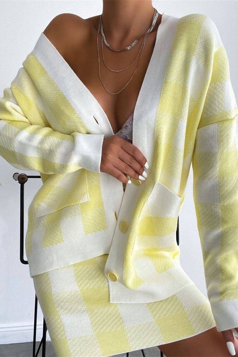 Sweater cardigan wrap hip skirt two-piece set