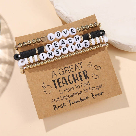 LOVE APPLE LETTER SOFT CLAY ELASTIC BRACELET SET