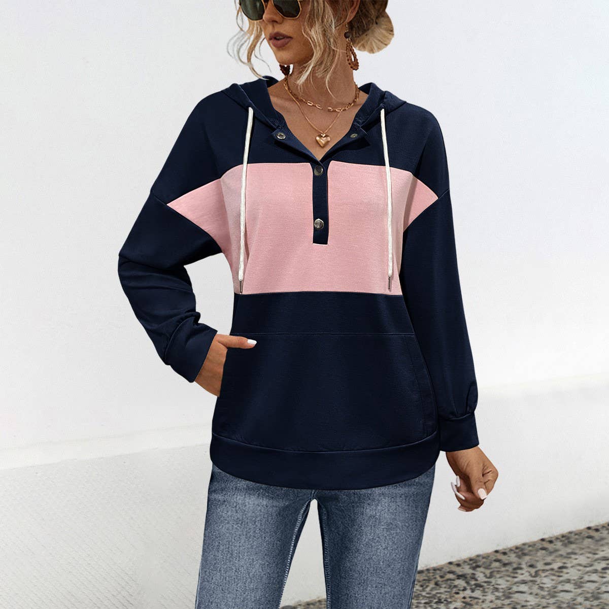 Fashion hooded patchwork color casual hoodie