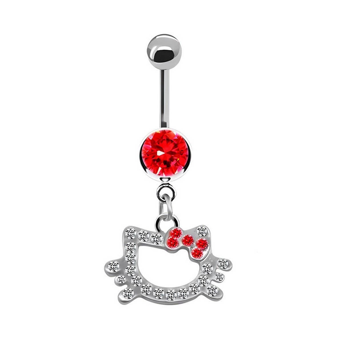Cute Cat CZ Belly Button Ring with Color Gems