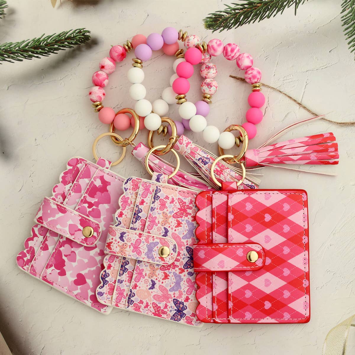 HEART PRINT BRACELET CARD HOLDER KEYCHAIN