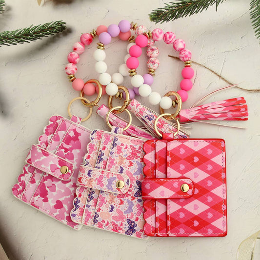 HEART PRINT BRACELET CARD HOLDER KEYCHAIN