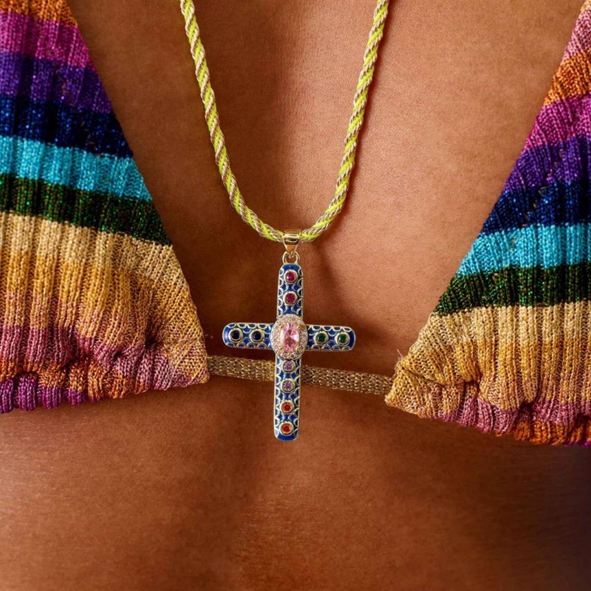 Colorful Zircon Cross Pendant Necklace ? Versatile