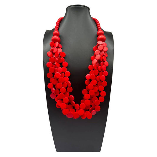 COLORFUL WOODEN BEADS MULTI-LAYERED BEADED NECKLACE