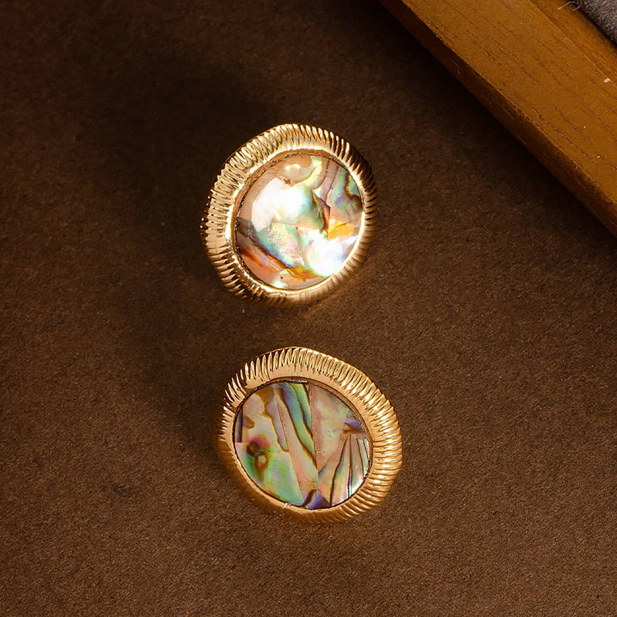IRREGULAR GEOMETRIC ROUND ABALONE EARRINGS