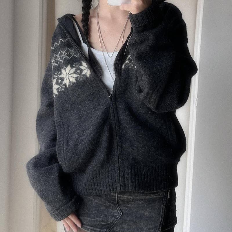 VINTAGE CHUNKY CARDIGAN HOODED SWEATER JACKET