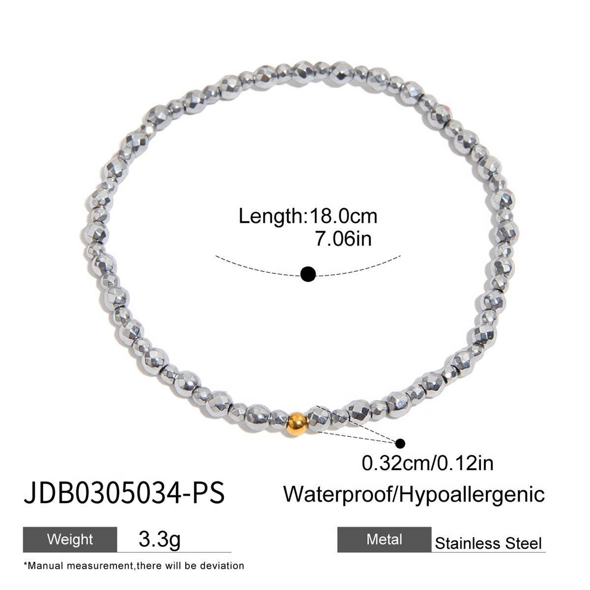 Punk Rock 18K Gold Black Silver Beaded Bracelet_CWAJE4810