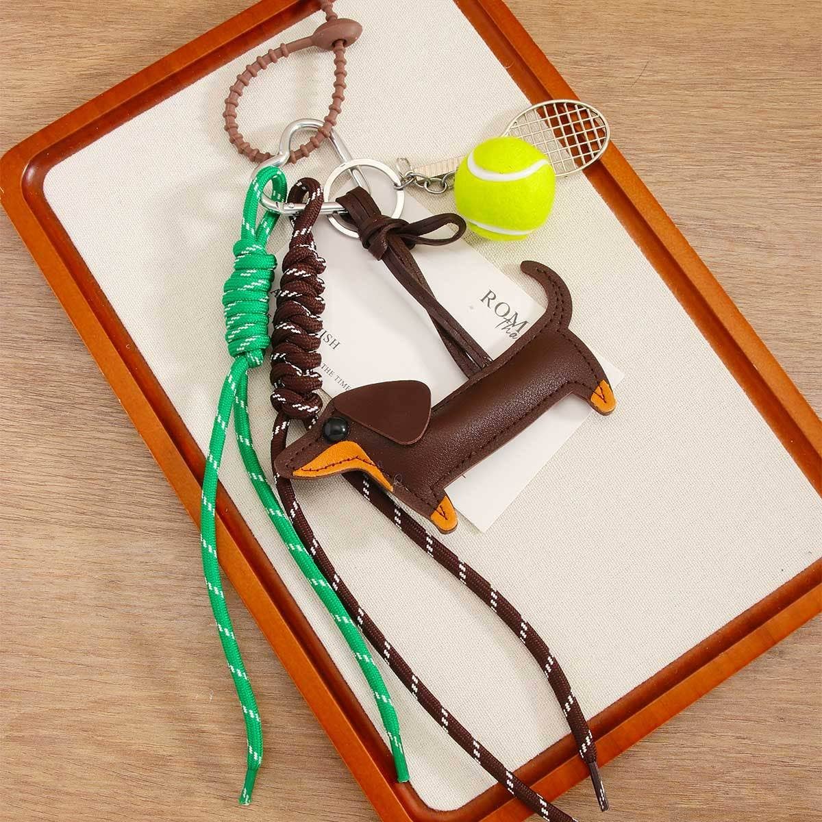 Dachshund PU Keychain with Book & Tennis Cord