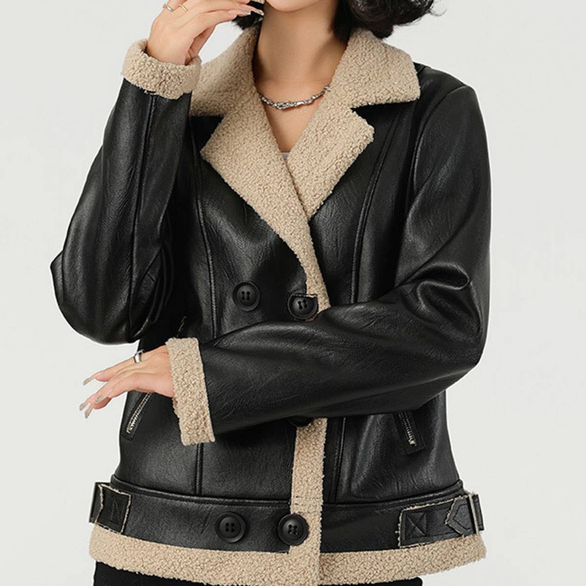 Fleece Lined PU Jacket?Women¡¯s Winter Leather Coat