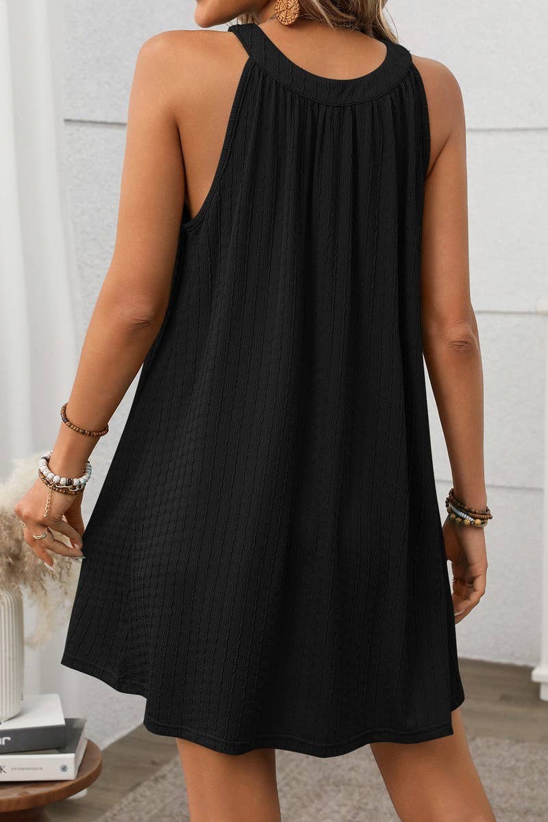 CWDHL0700_SOLID COLOR HALTERNECK SLEEVELESS DRESS