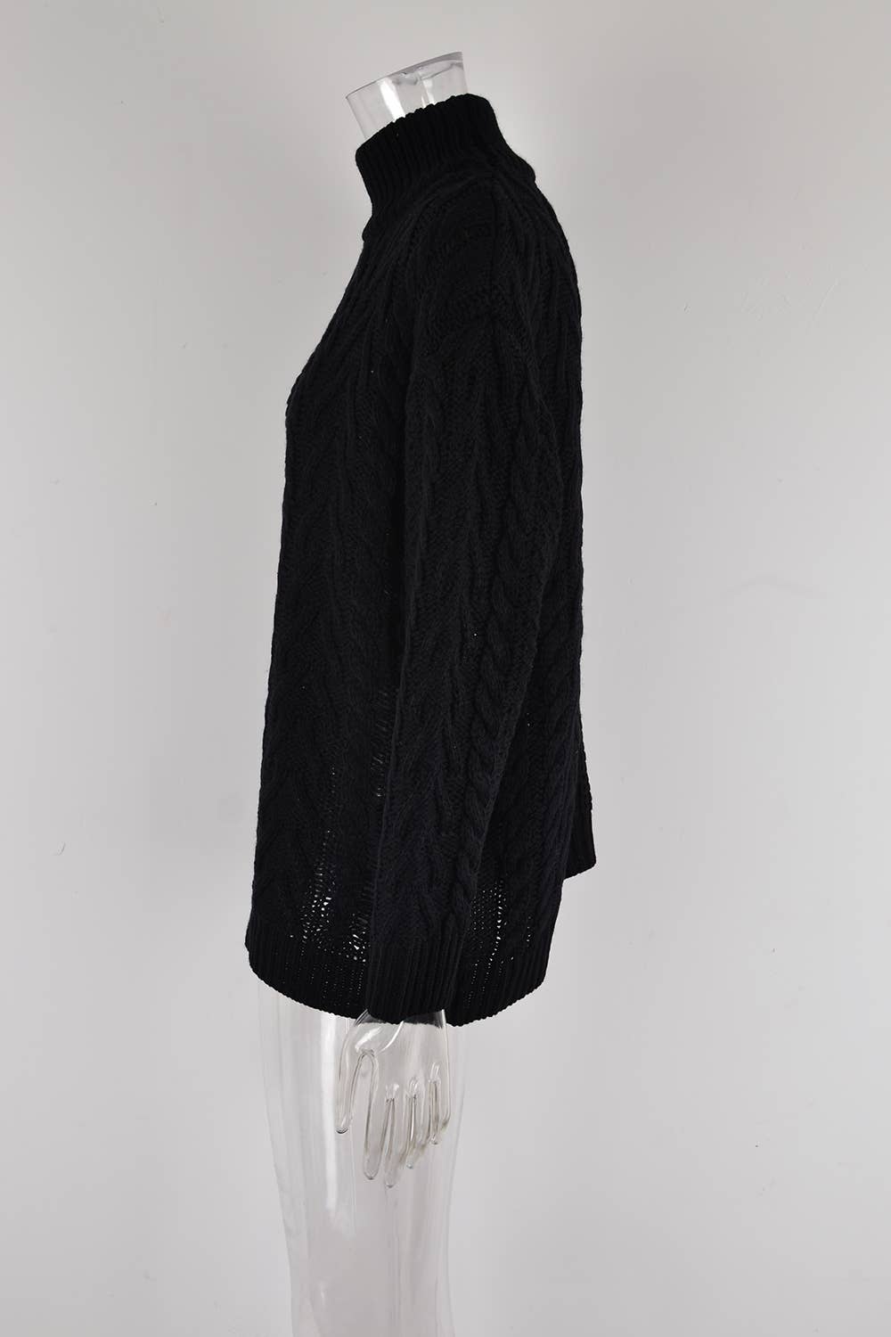 TWIST KNIT HALF TURTLENECK SOLID COLOR SWEATER