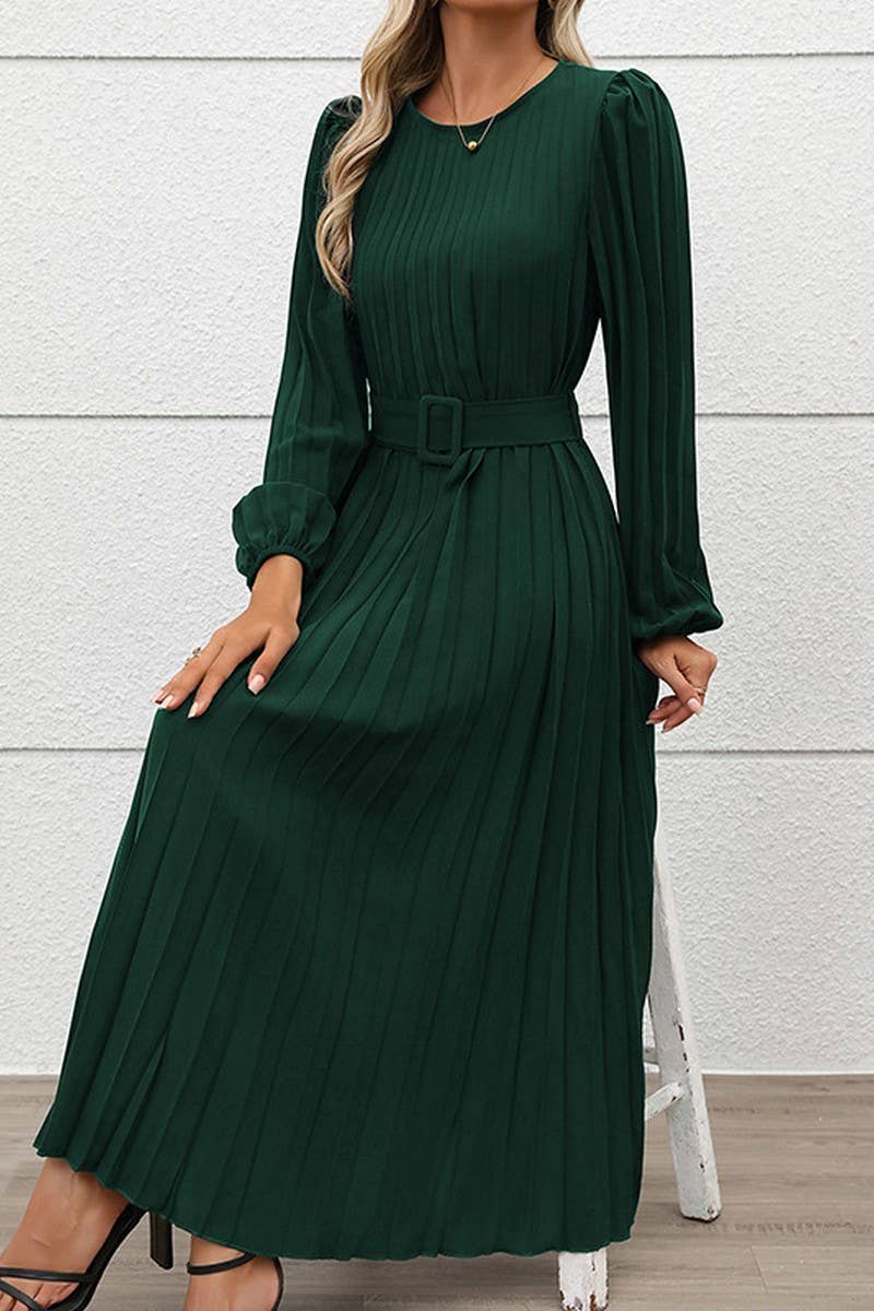 CWDMD4817_ELEGANT ROUND NECK HIGH WAIST DRESS