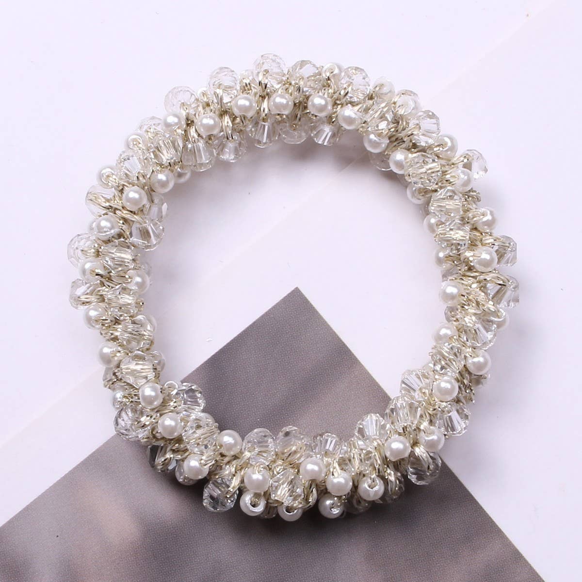 Minimalist Pearl Crystal Hair Tie Stylish Ponytail