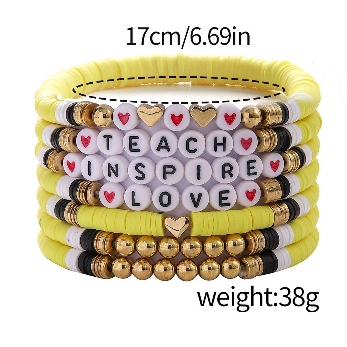 LOVE APPLE LETTER SOFT CLAY ELASTIC BRACELET SET