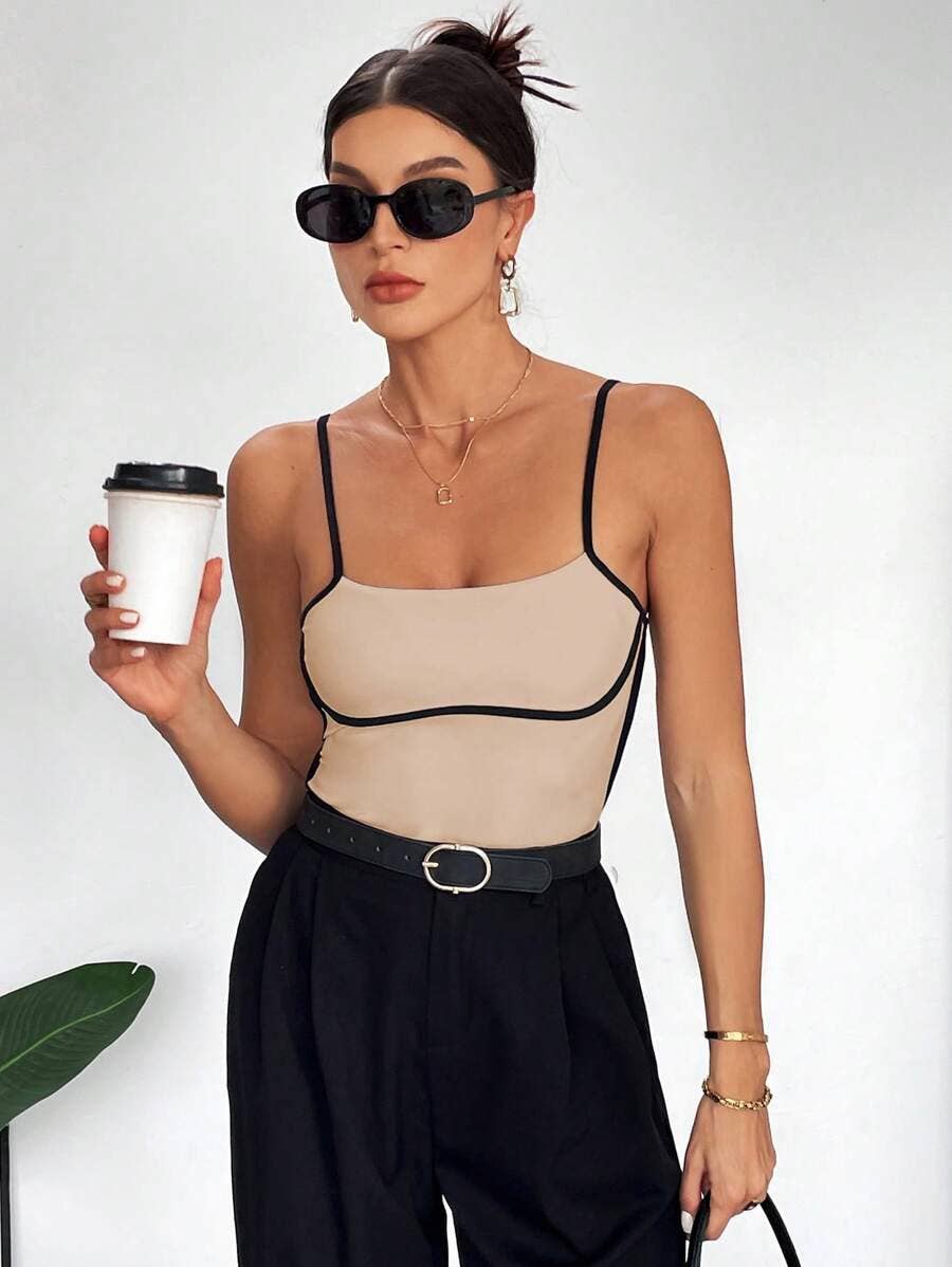 Lace-up color-blocking decorative halter top