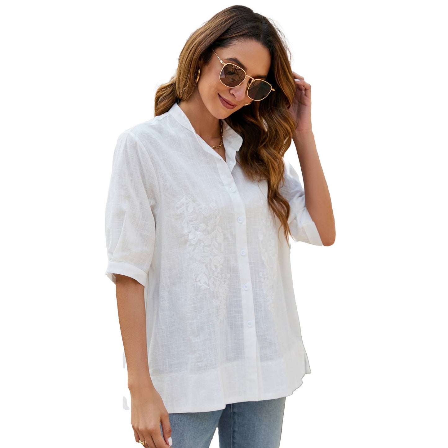 EMBROIDERED LOOSE SLIMMING SHIRT
