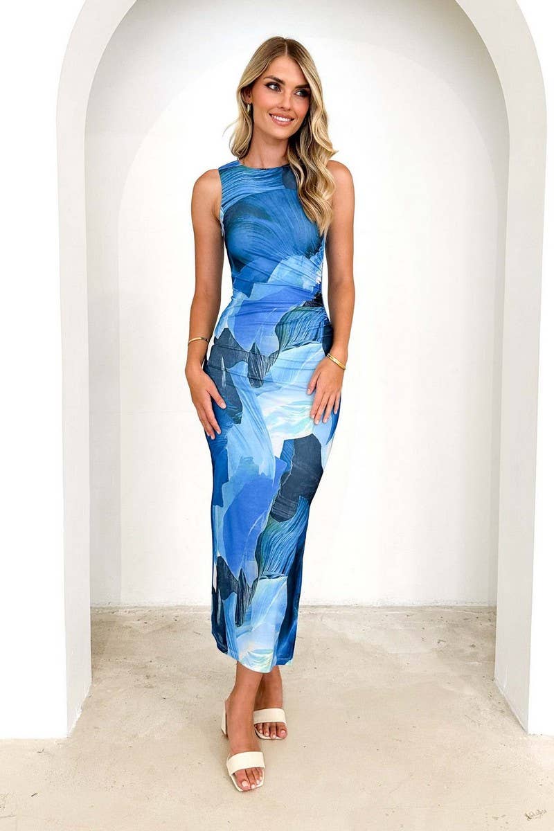 CWDMD5543_ELEGANT FLORAL WAIST?CINCHING SLIM FIT DRESS