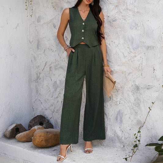 Leisure commute waistcoat wide-leg pantsuit