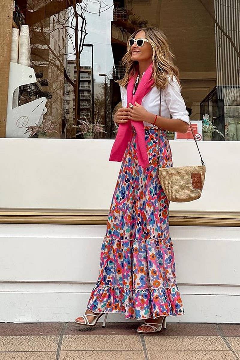 CWBLS0634_NEW SUMMER PRINTED RUFFLED SKIRT