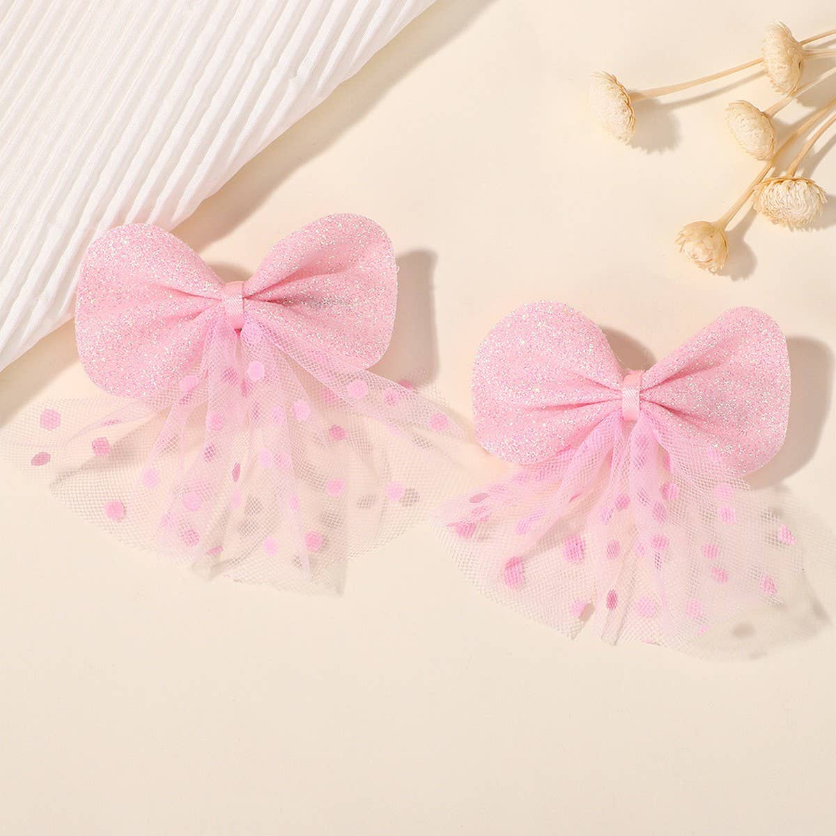 Stylish Double-Layer Mesh Bow Hair Clip for Kids_CWAHA6715