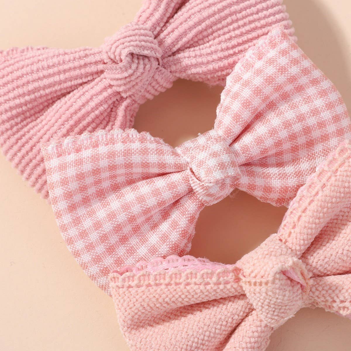 Baby Pink Plaid Lace Bow Hair Clip Set_CWAHA6705