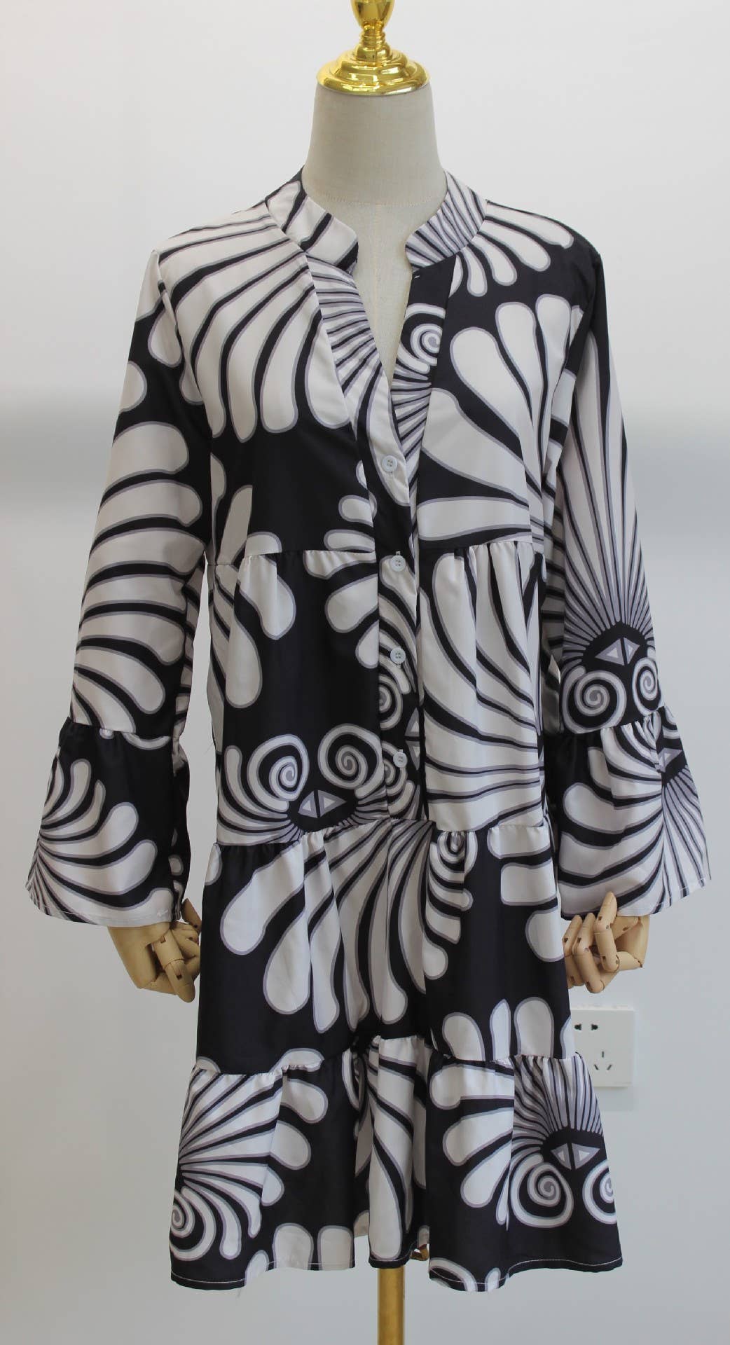 ETHNIC STYLE PRINT CASUAL SINGLE-BREASTED DRESS