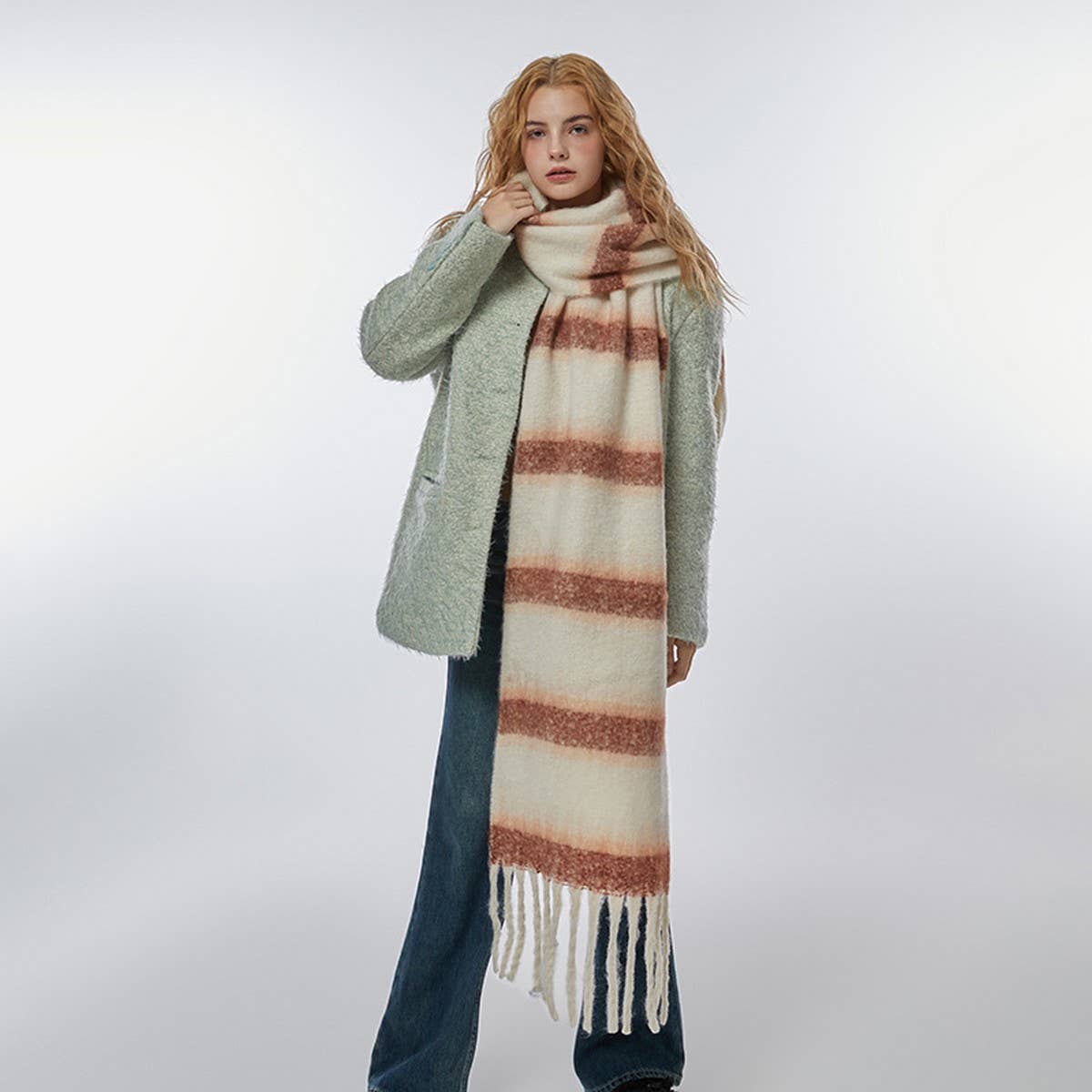 Retro Stripe Fleece Scarf ??Winter Warmth_CWASC2314